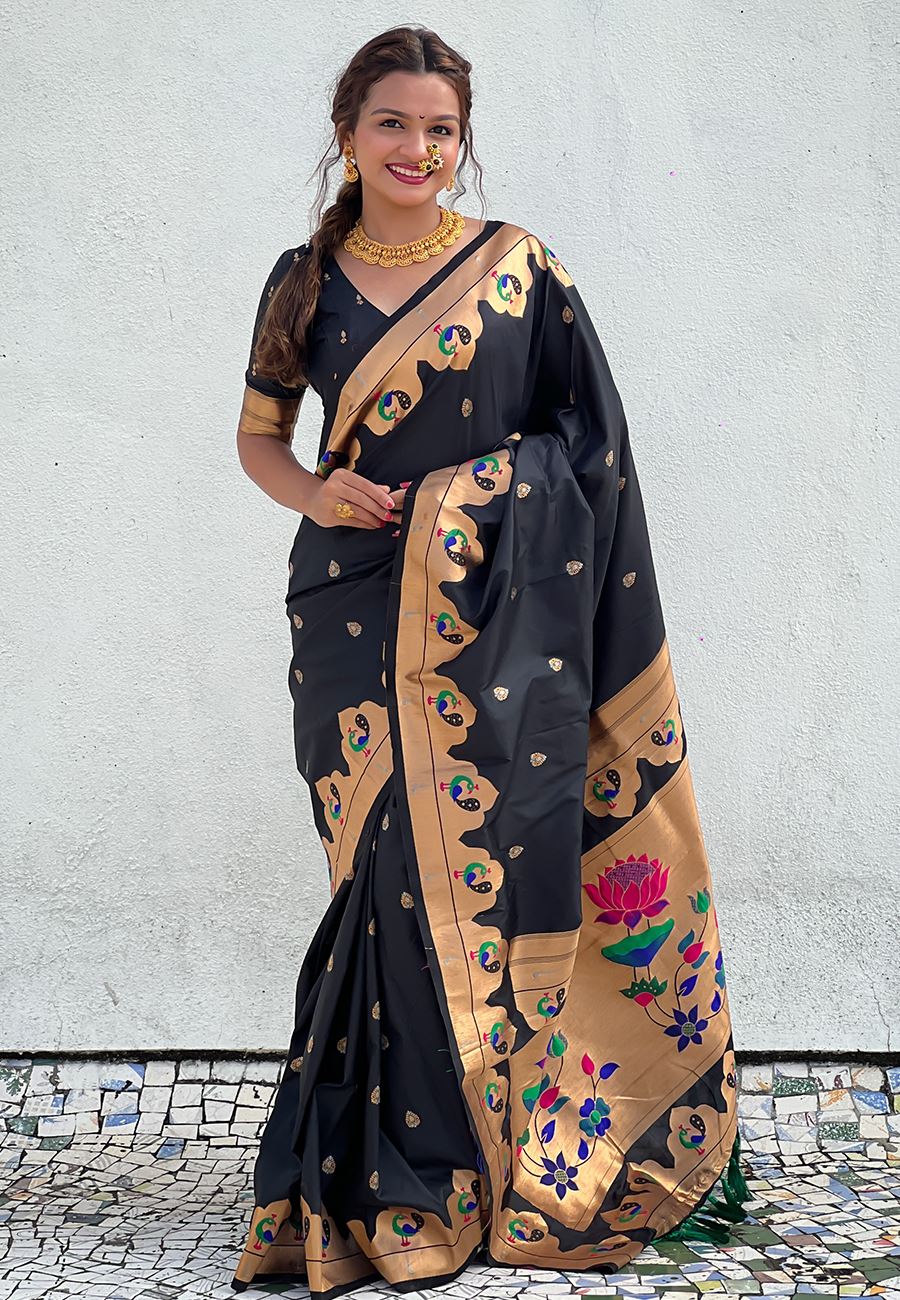 Black Silk Blend Paithani Saree