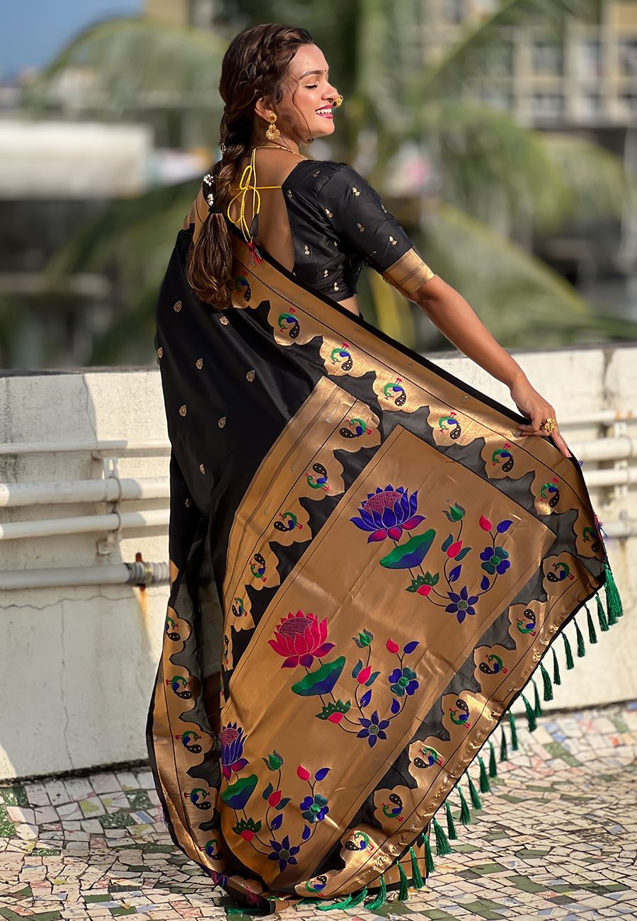 Black Silk Blend Paithani Saree