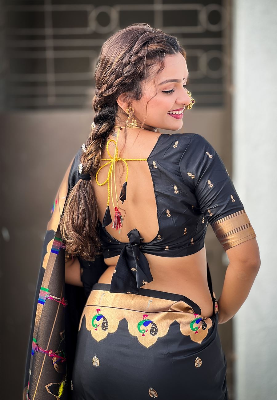 Black Silk Blend Paithani Saree