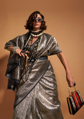 Black Silk Saree With  Woven Work