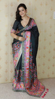 Black Tussar Silk Woven Jari Designer With Printed Elegant Party Saree