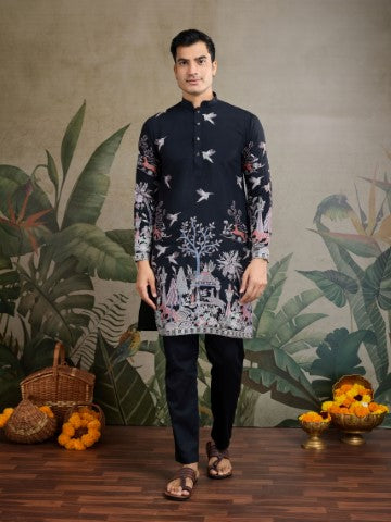 Black Viscose Silk Sequins Embroidery Ethnic Partywear Kurta