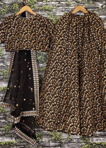 Black Zari Embroidered Silk Bridal Lehenga Choli