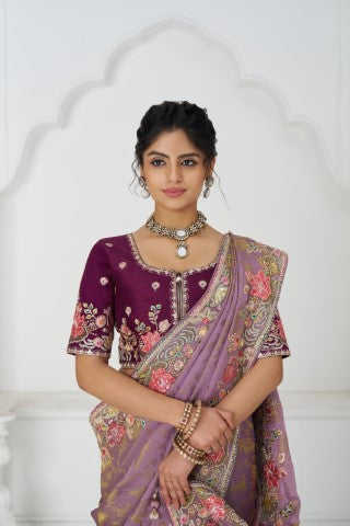 Bloom In Style:  Mauve With Vibrant Thread Work & Floral Motifs