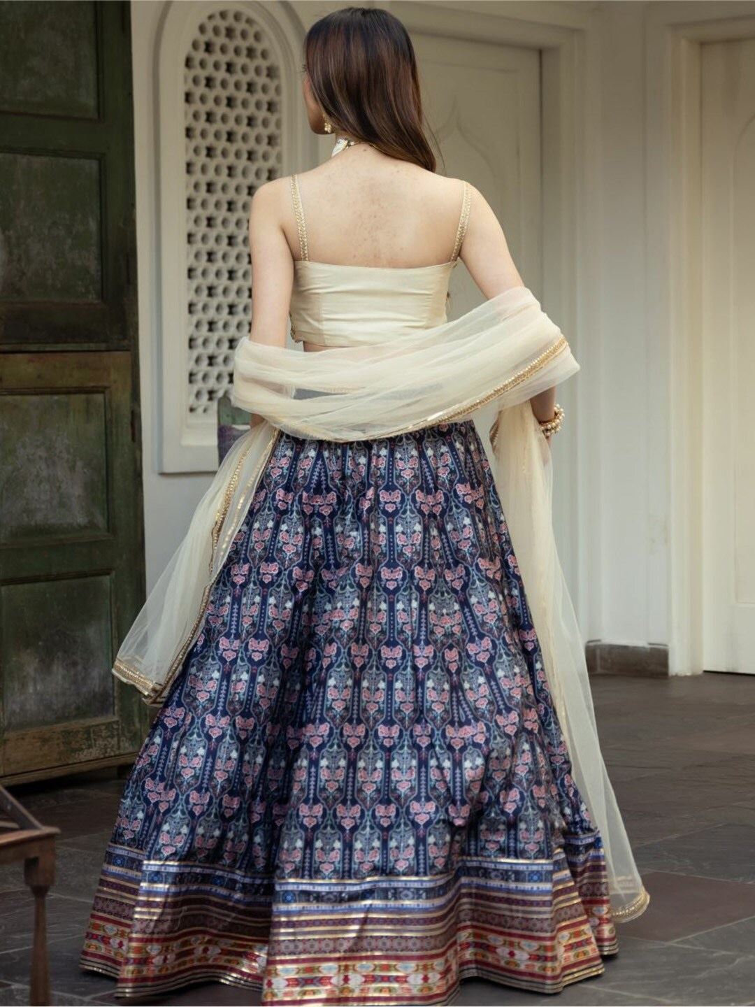 Blue Art Silk Lehenga Choli With Digital Print with Gota Patti Work
