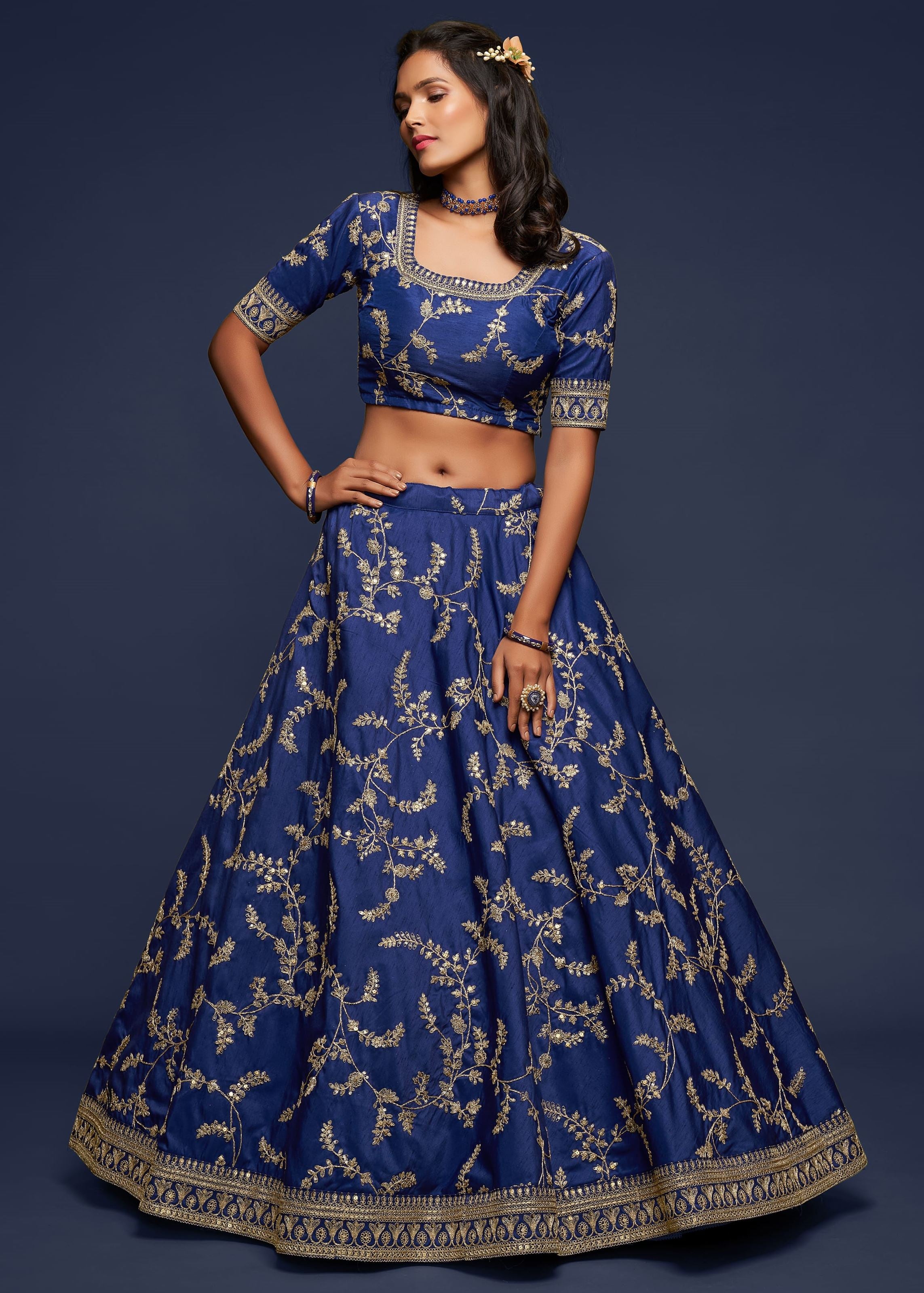 Blue Art Silk Lehenga Choli With Thread, Zari, Dori and Sequins Embroidery Work