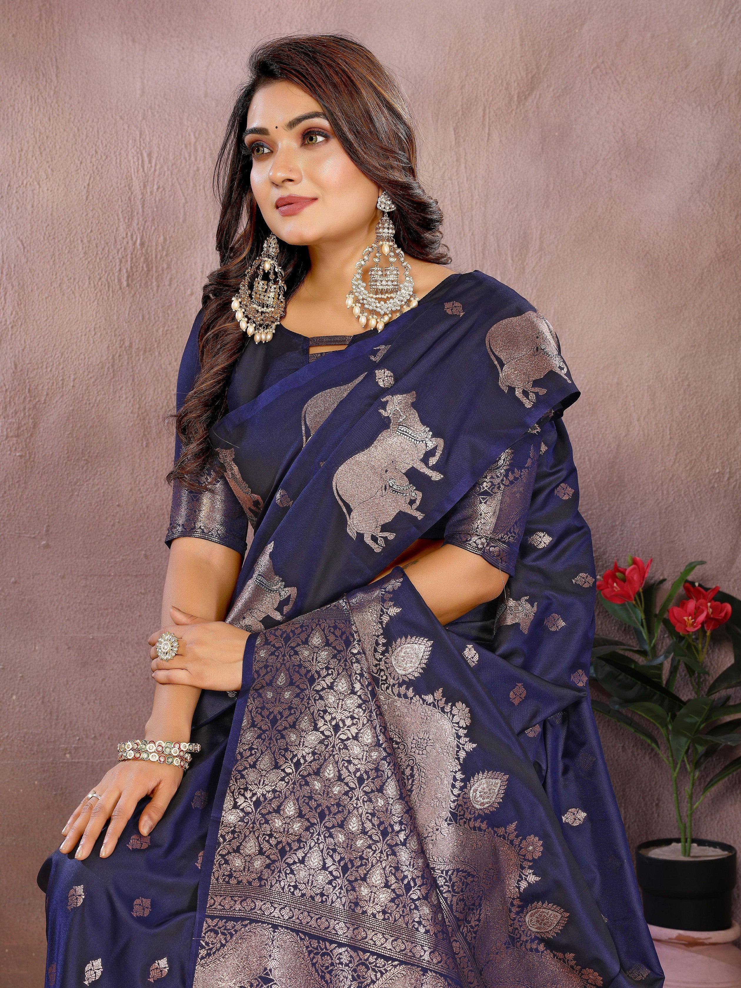 Blue Banarasi Silk Jacquard Weaving Designer Ceremonial Saree