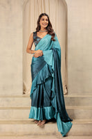 Blue Beautiful Bollywood Style Satin Partywear Saree