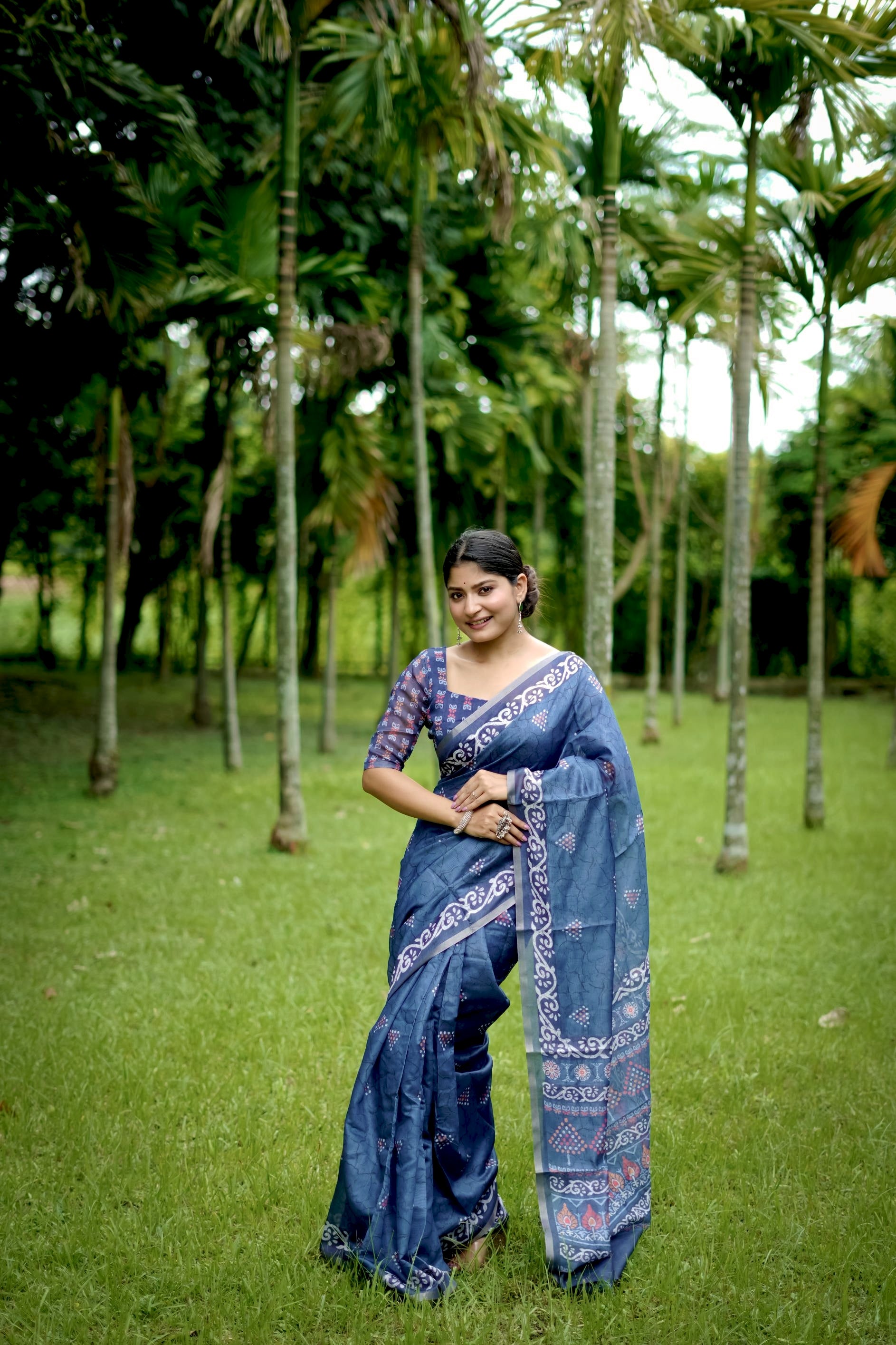 Blue Beautiful Cotton Fabric Saree With Designer Digital Printed