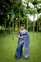 Blue Beautiful Cotton Fabric Saree With Designer Digital Printed