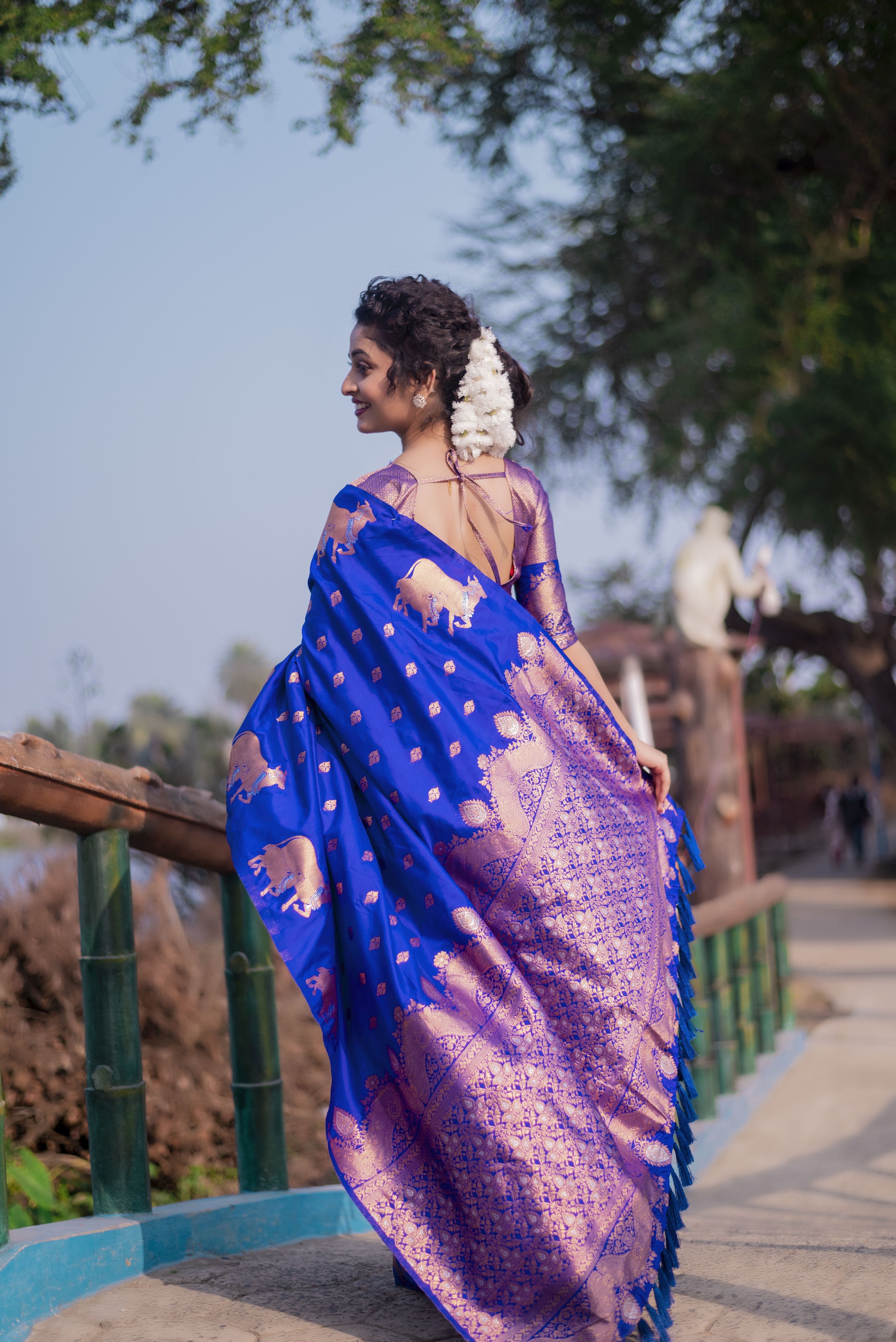 Blue Beautiful Woven Jari Nandi Designer Moonga Silk Saree