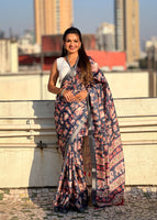 Blue Classic Tussar Silk Saree With Woven And Designer Print Work