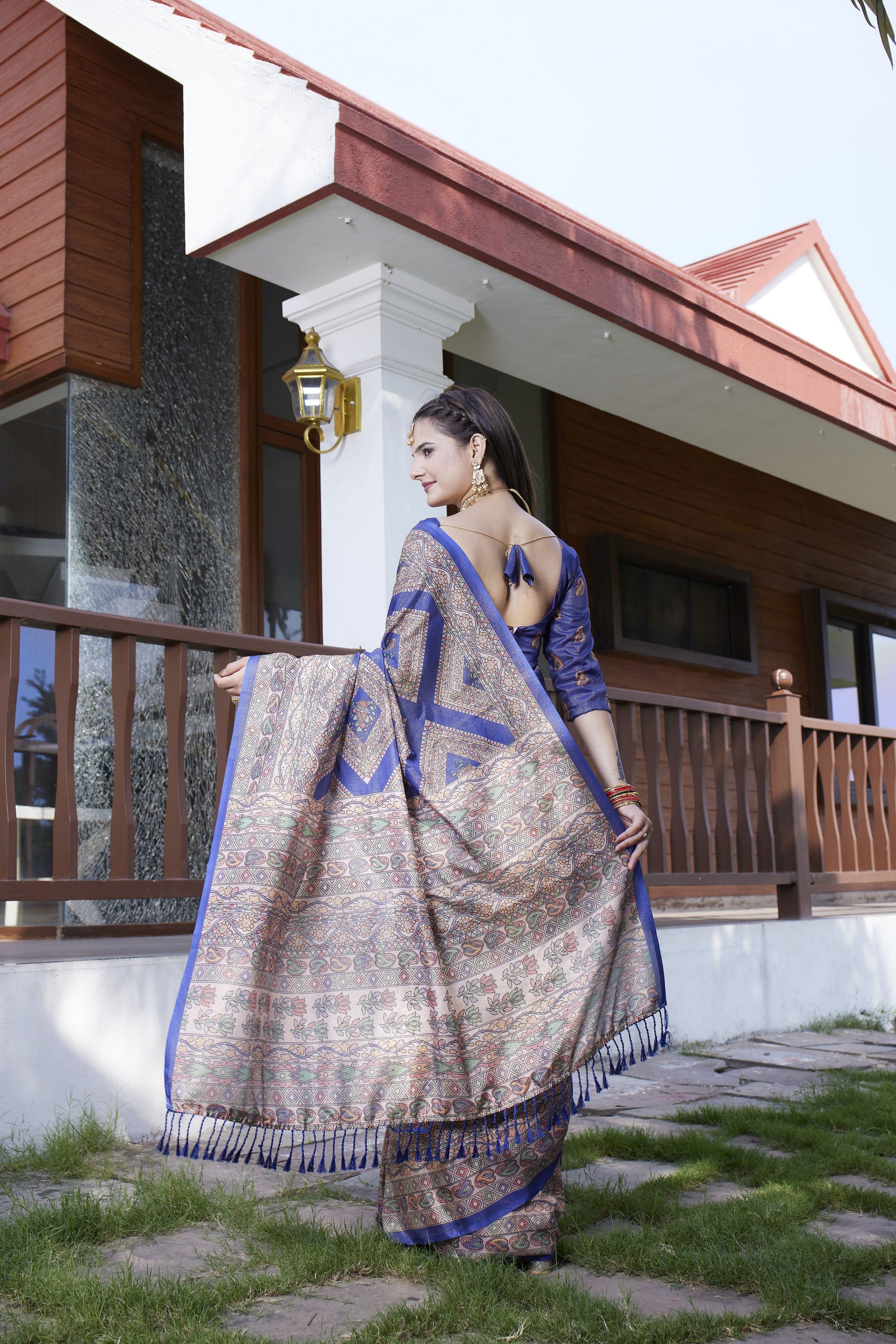 Blue Crepe Designer Partywear Saree