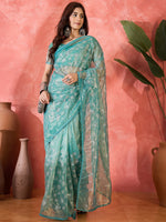 Blue Designer Twill Net Sequins Embroidery Work Saree