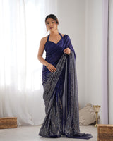 Blue Georgette Designer Sequance Embroidery Work Bollywood Style Partywear Saree
