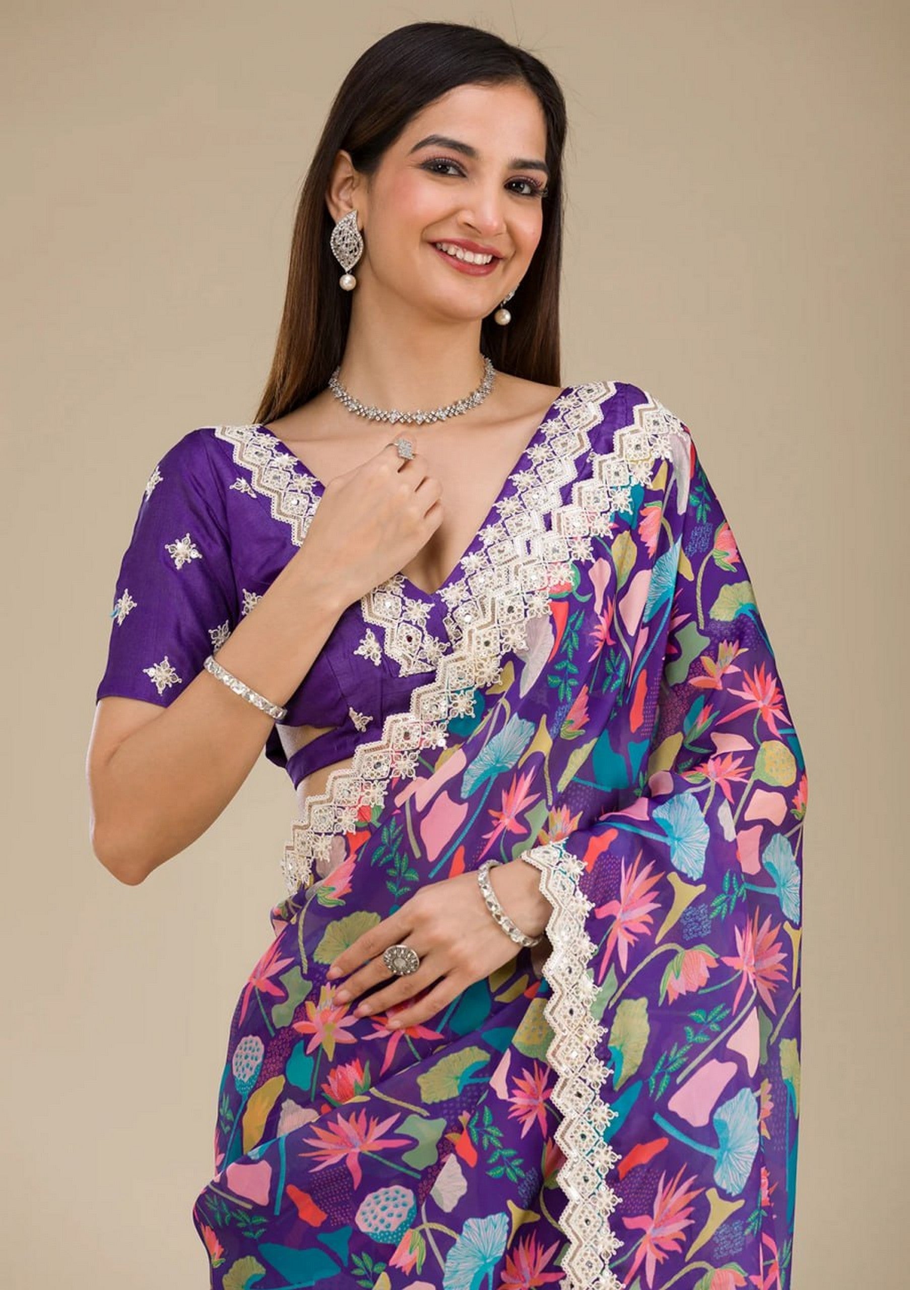 Blue Georgette Girlie Partywear Saree