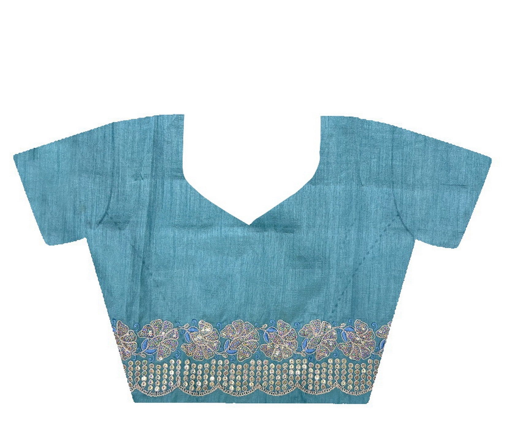 Blue Gold Crunchy Saree With Sequins Embroidery And Cut Work