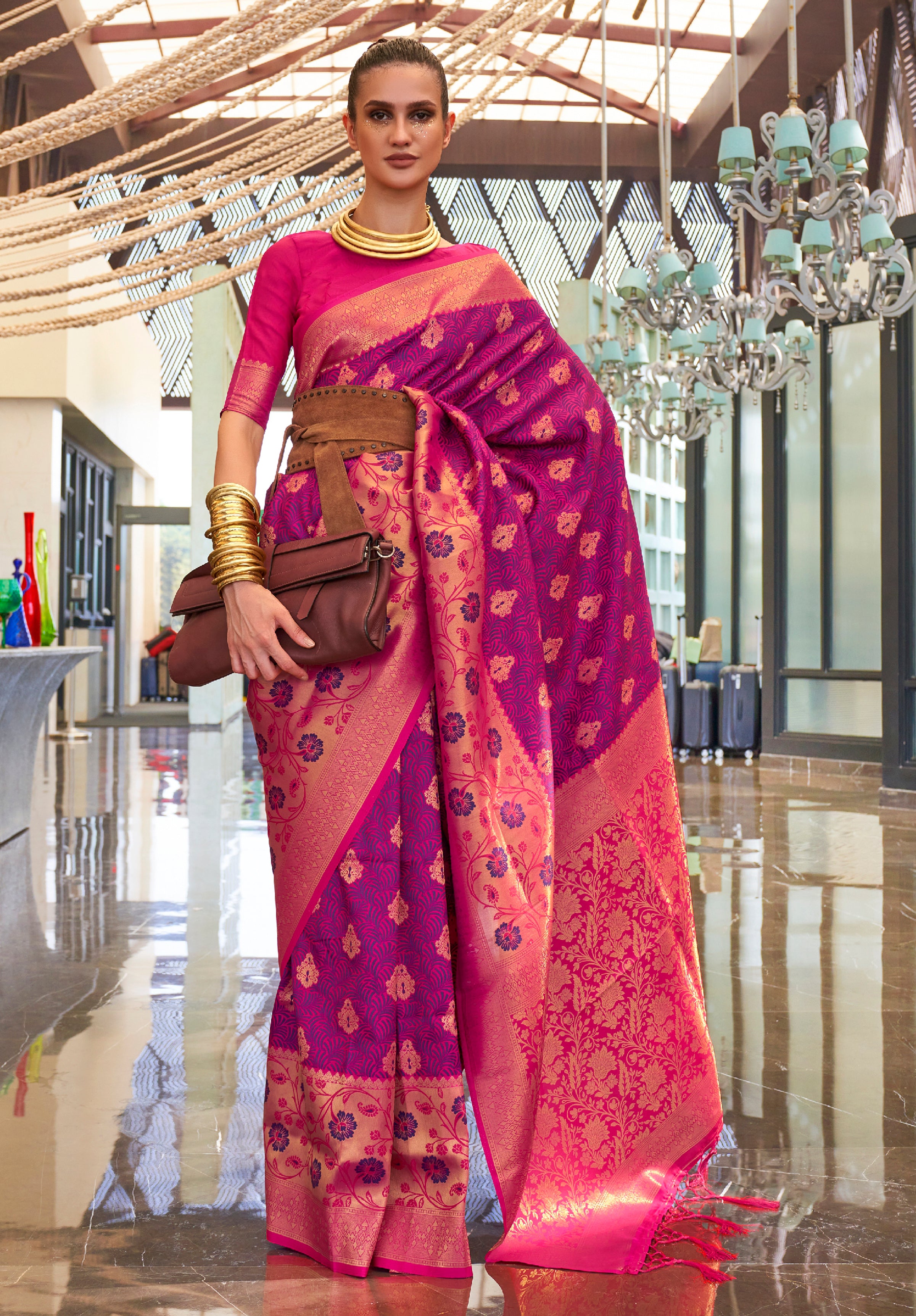 Blue Handloom Silk Saree With  Jacquard Woven Work