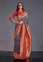 Blue Kashmiri Silk Saree With  Kashmiri Chaap Jacquard Woven Work