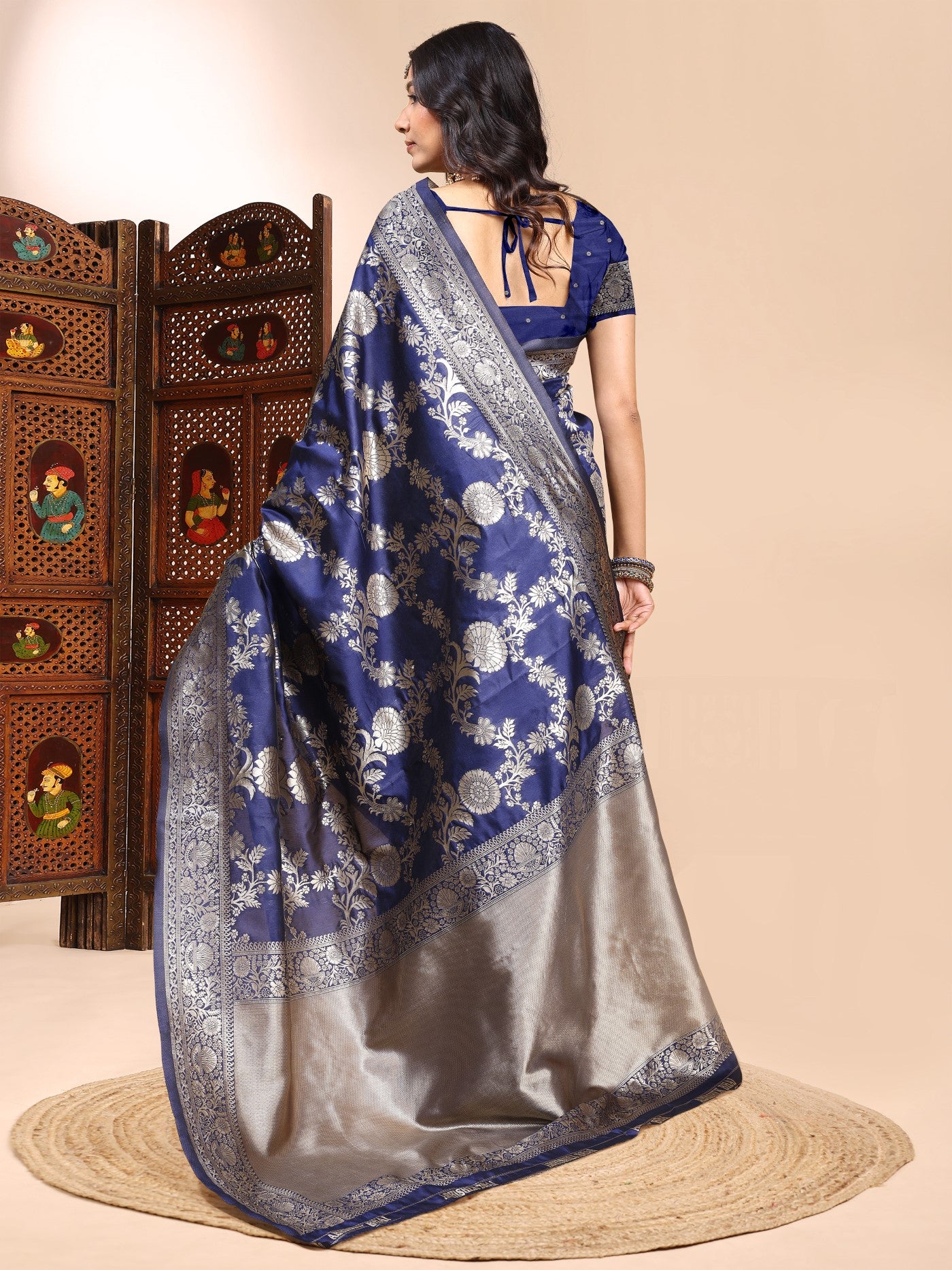 Blue Lichi Silk Saree With Premium Weaving