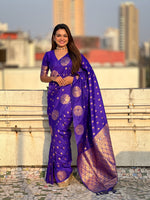 Blue Moonga Silk Woven Dual Jari Peacock Designer Heavy Festive Wear Saree