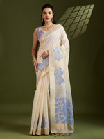Blue Muga Cotton Saree with Self Checks and Kalamkari Pallu