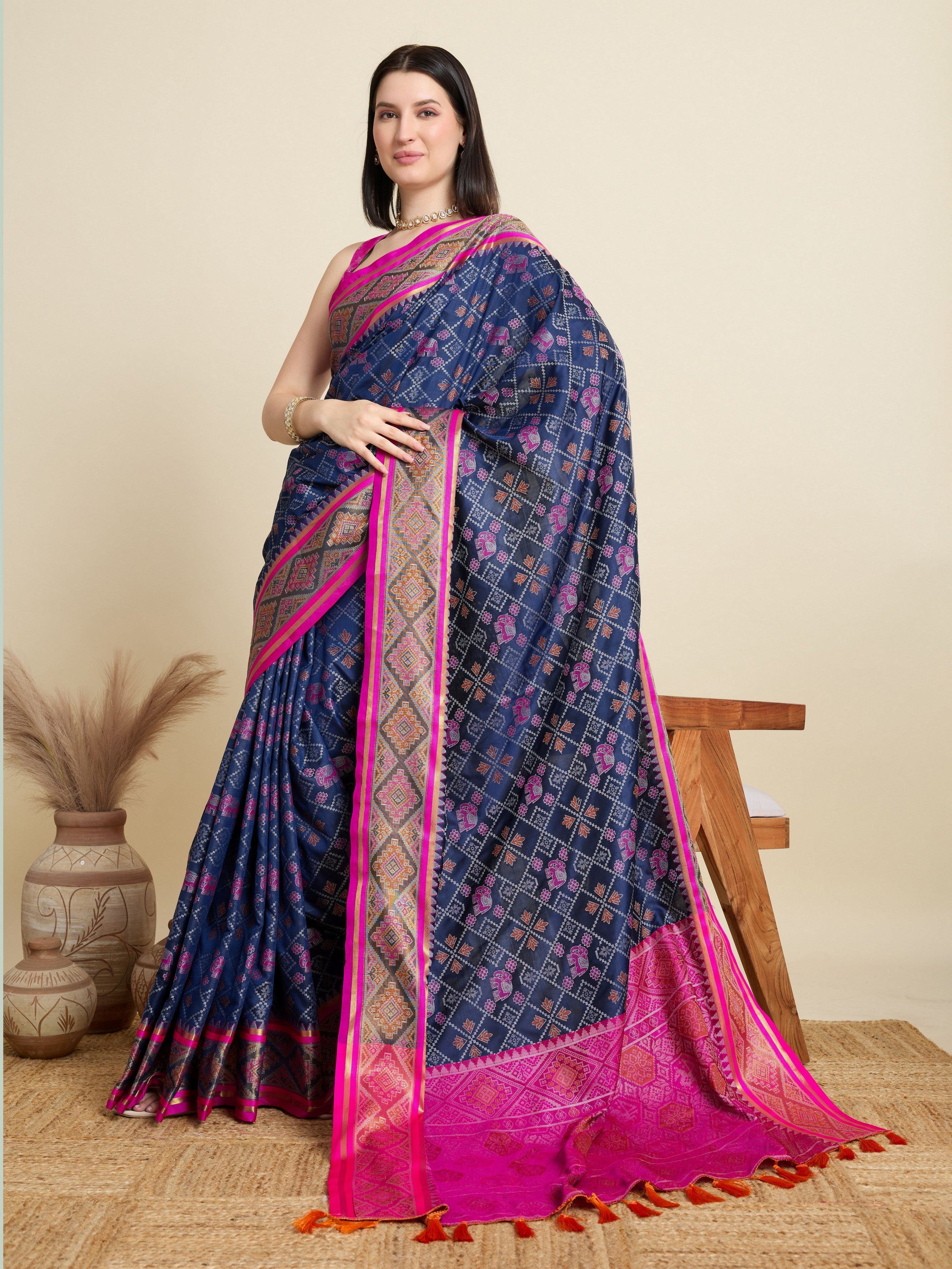 Blue Patola Silk Woven Meenakari Designer Partywear Saree