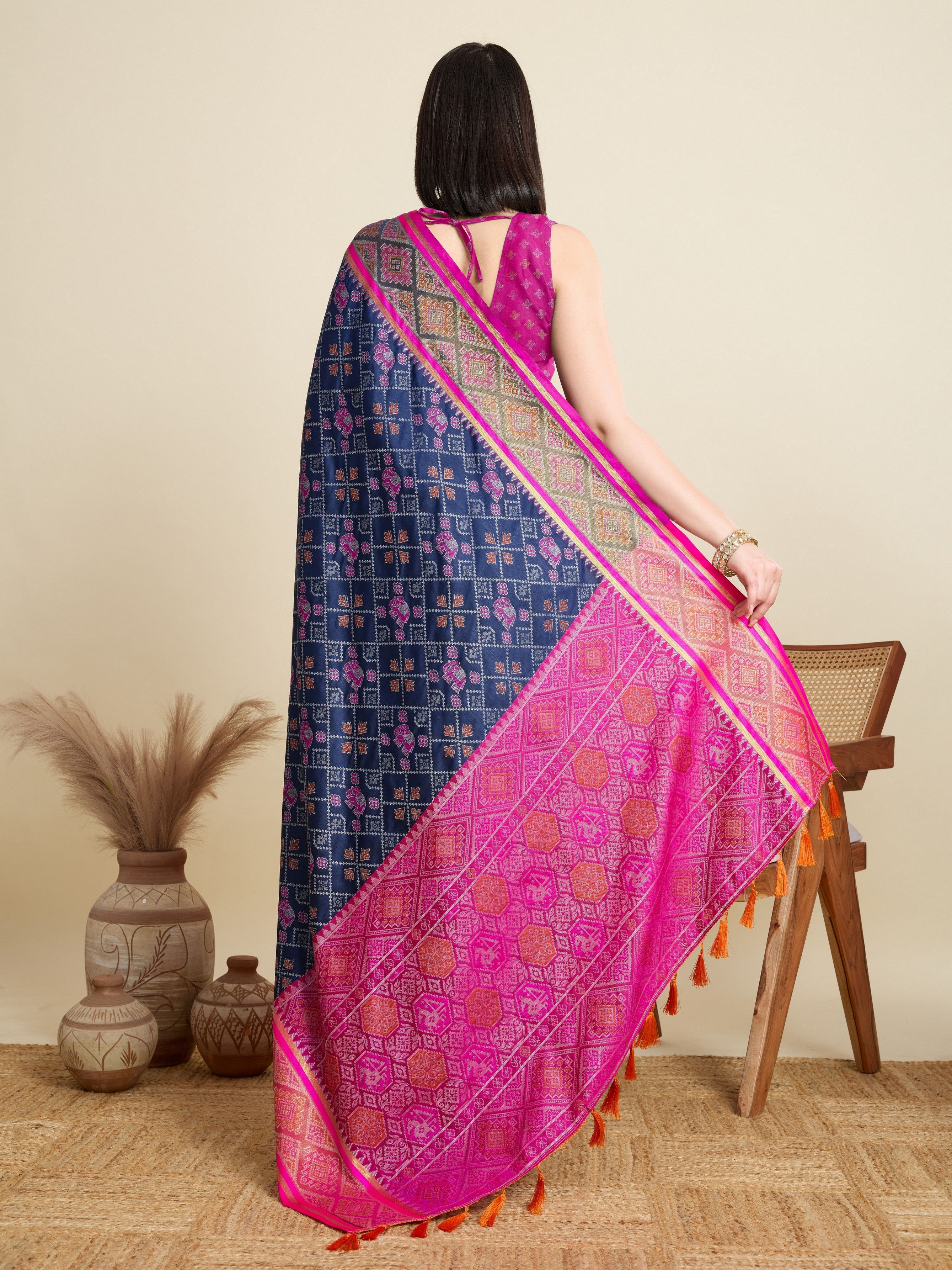Blue Patola Silk Woven Meenakari Designer Partywear Saree