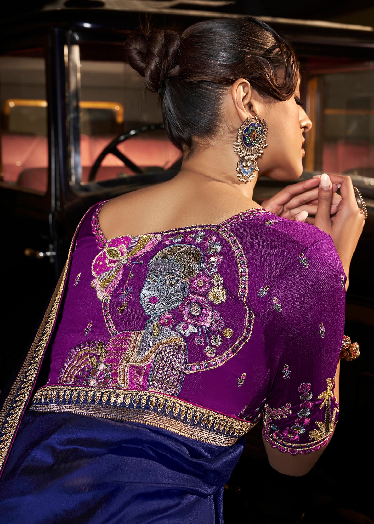 Blue Pure Silk Saree with Weaved Pallu and Embroidered Blouse