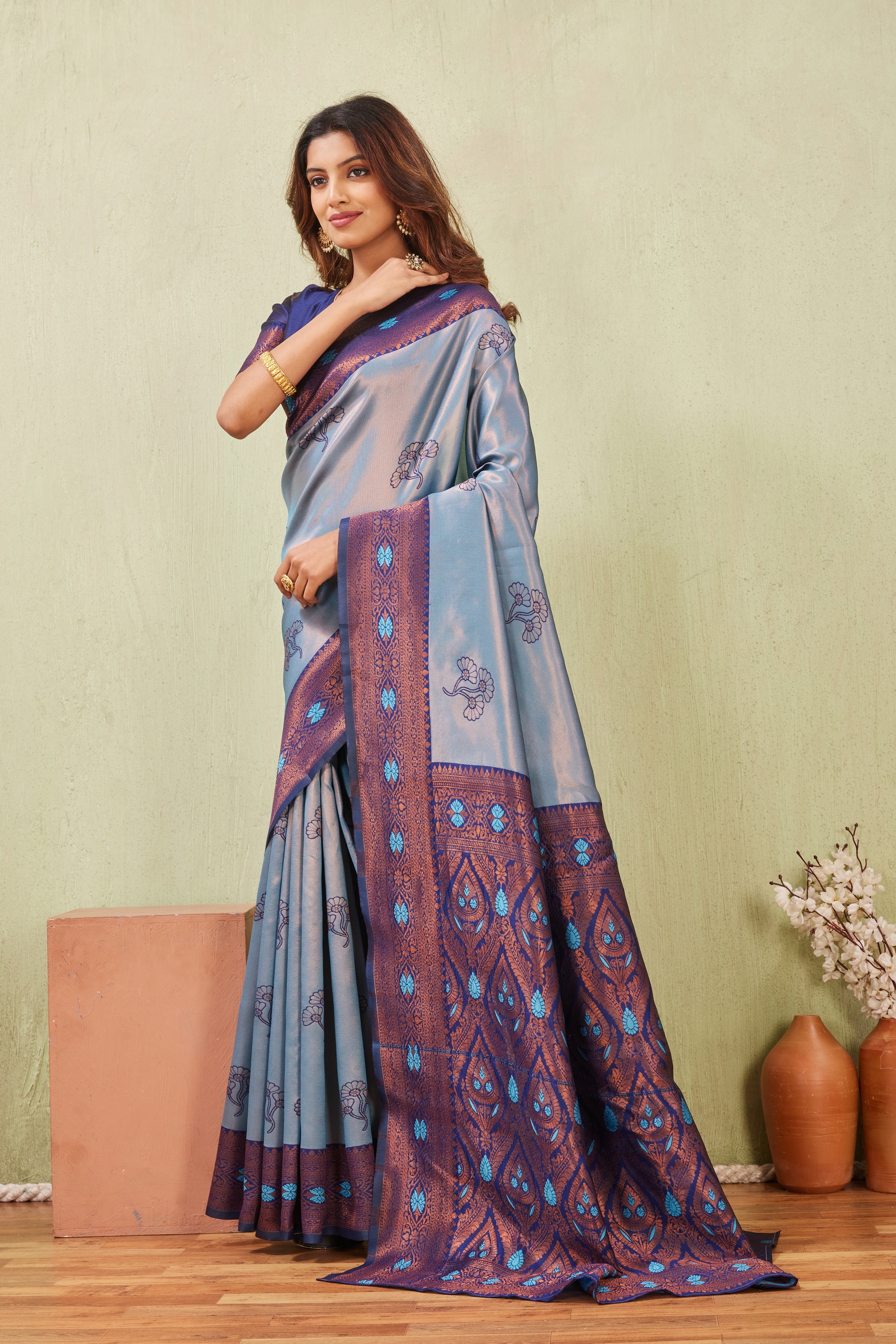 Blue Rama Banarasi Silk Saree with Rich Pallu & Elegant Jacquard Jari Work