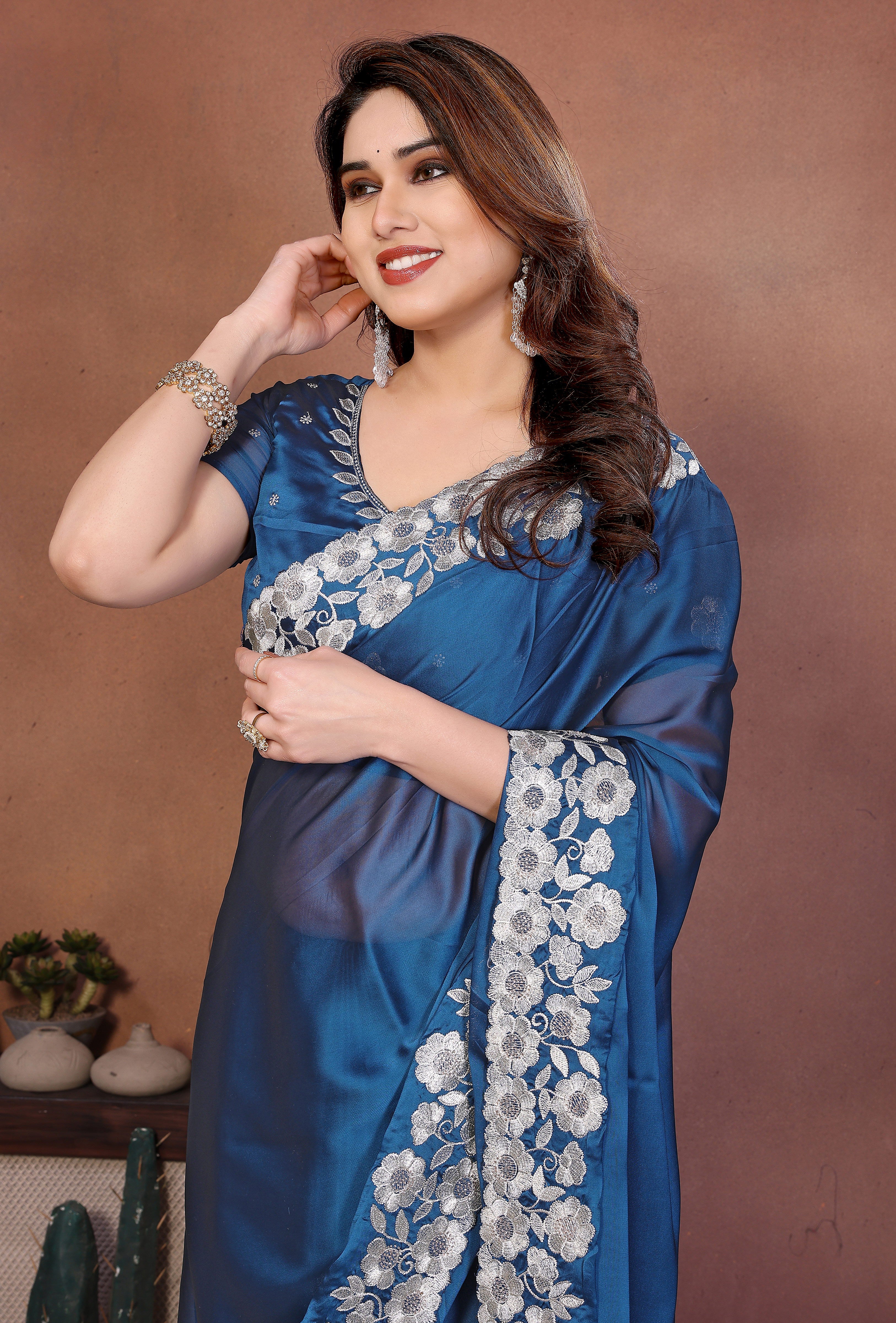 Blue Rangoli Silk Saree with Premium Heavy Embroidery Design