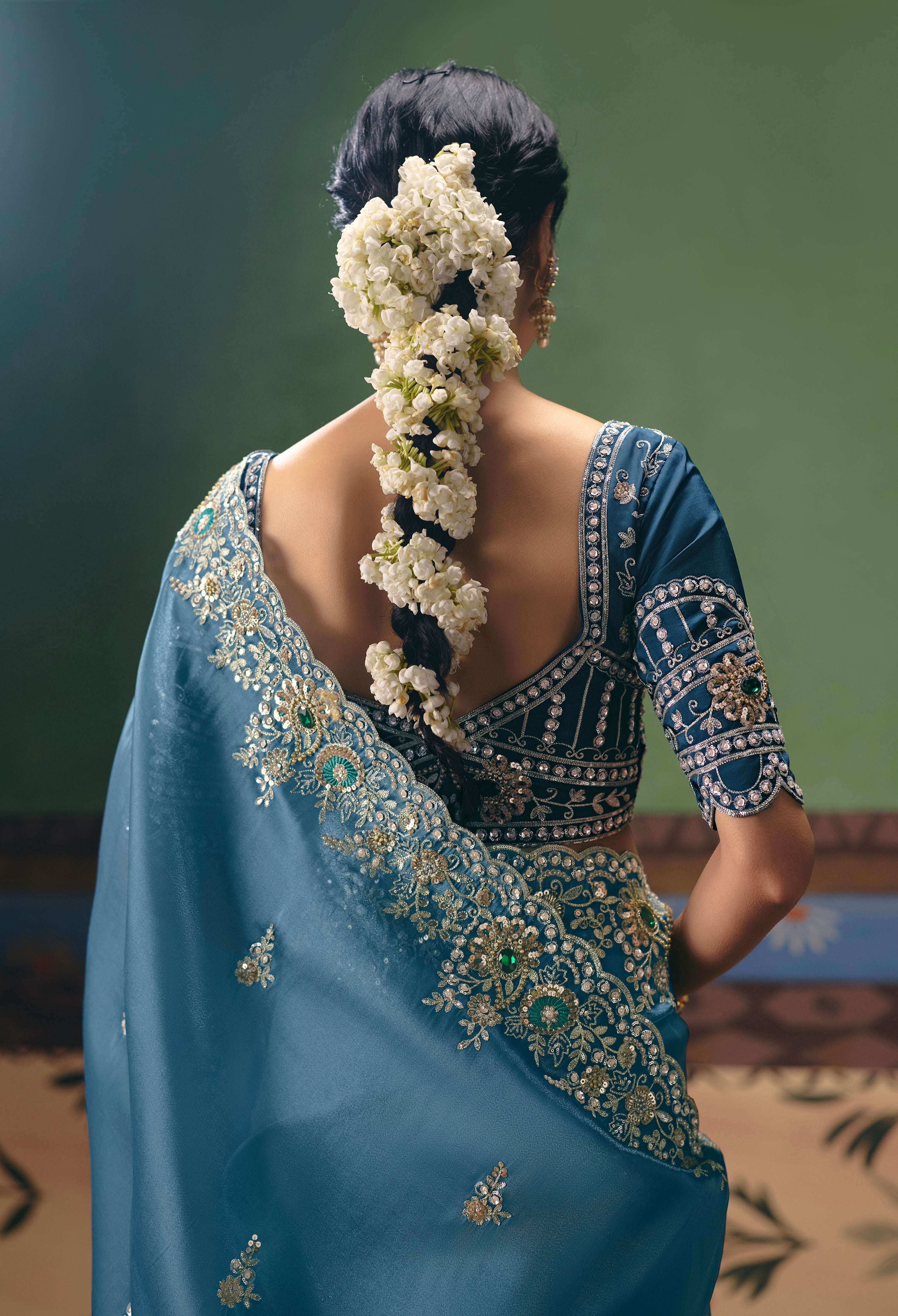 Blue Saree With  Heavy Designer Embroidery, Sequince, Stone, Pearl With Beads Work
