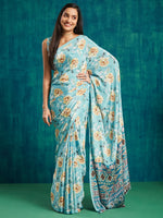 Blue Silk Crepe Designer Digital Printed Ready To Wear Saree