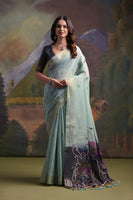 Blue Soft Silk Fabri Woven Paithani Meenakari Designer Ceremonial Saree