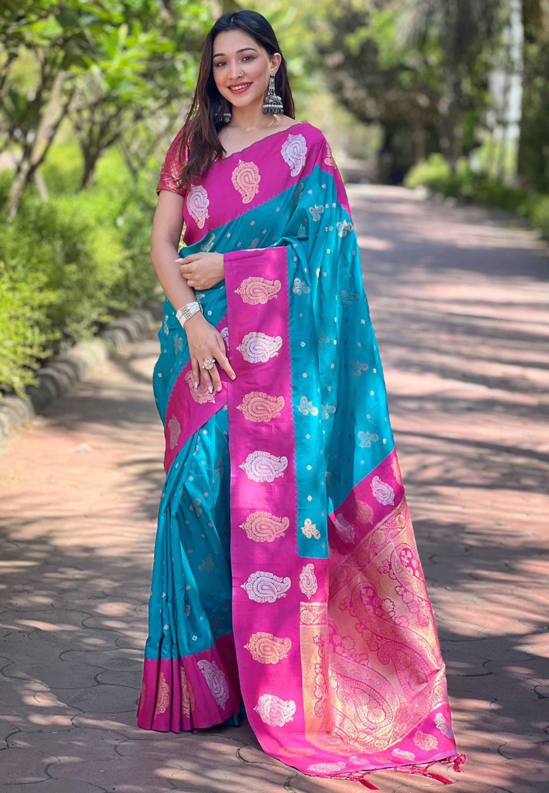 Blue Soft Silk Heavy Woven Jari Designer Saree