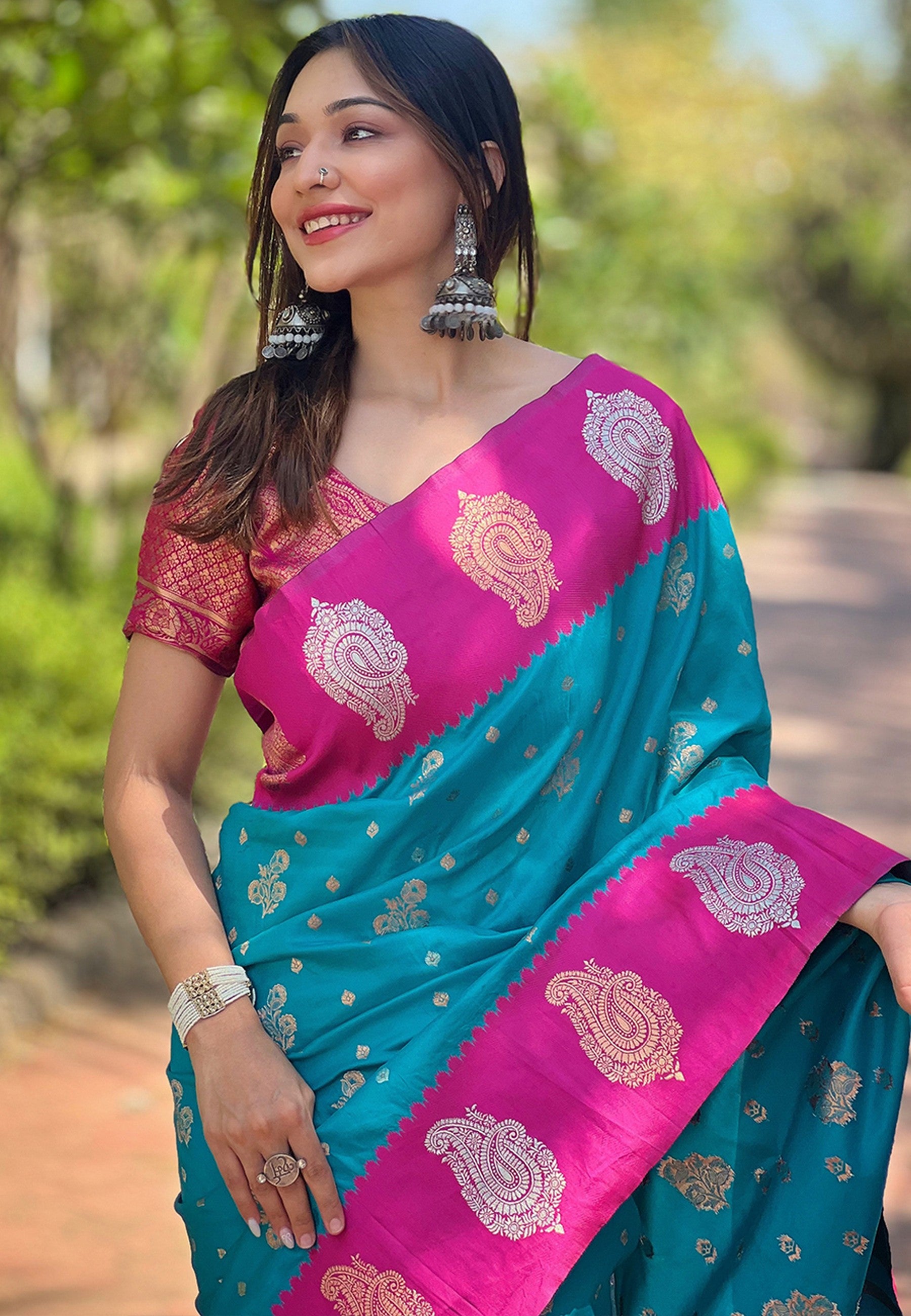 Blue Soft Silk Heavy Woven Jari Designer Saree