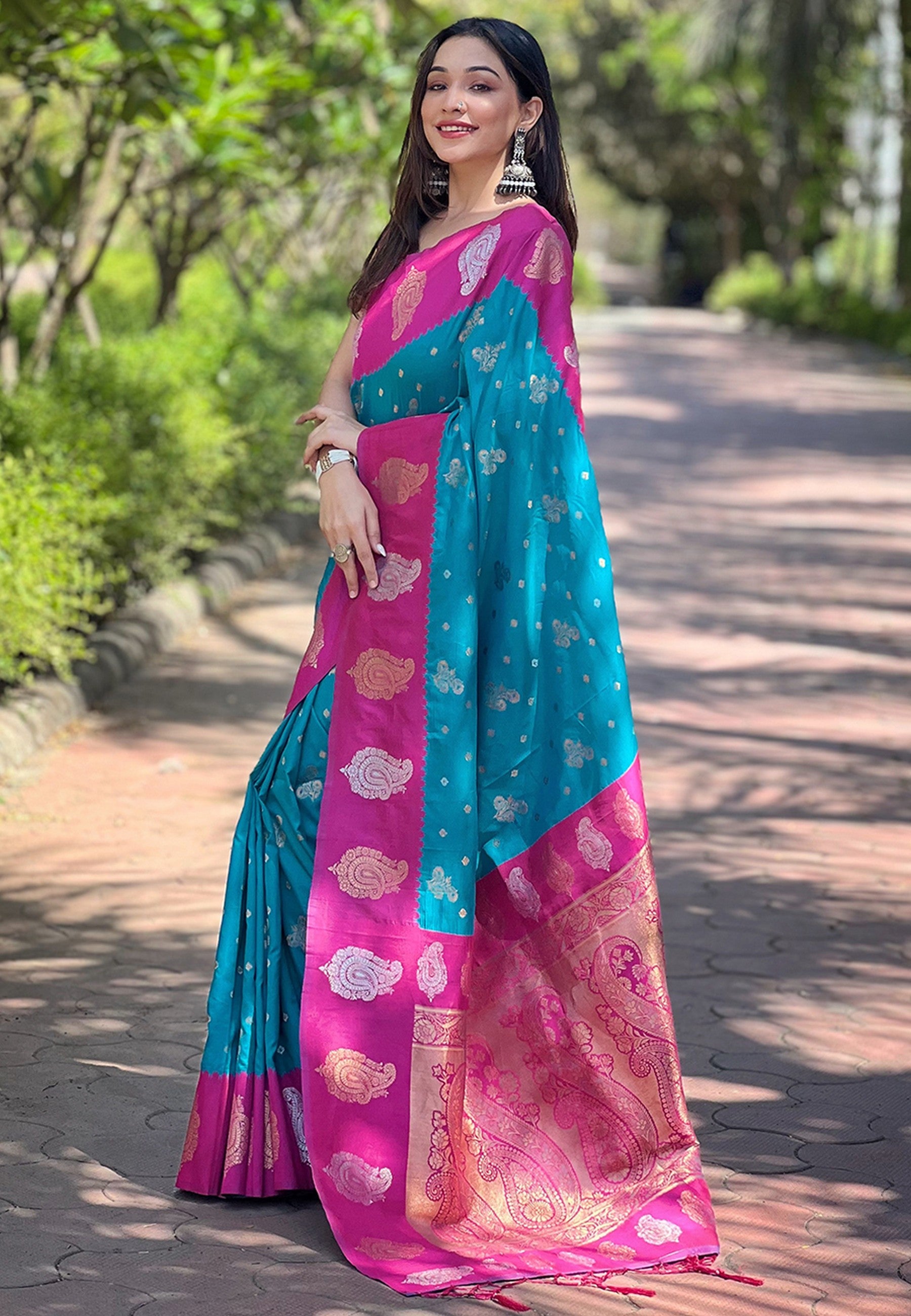 Blue Soft Silk Heavy Woven Jari Designer Saree