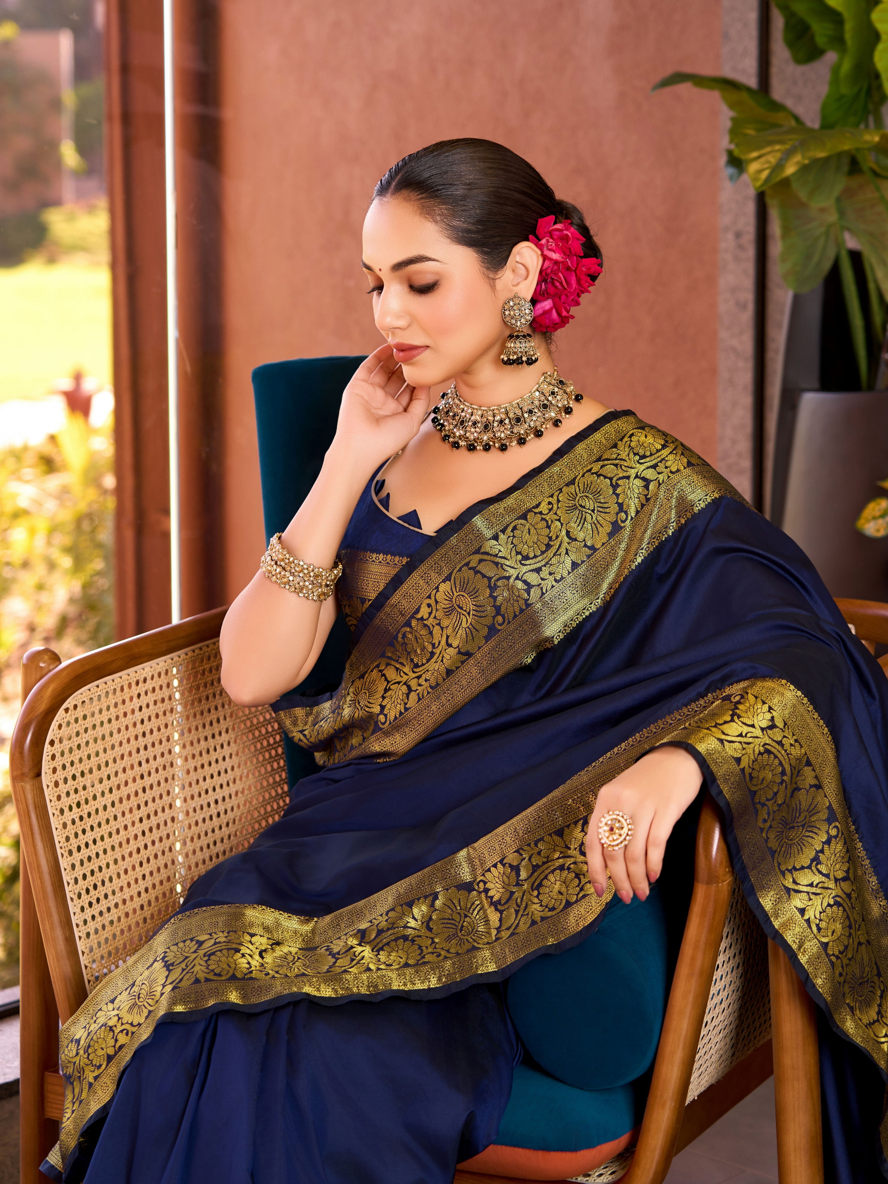 Blue Soft Silk Woven Jari Designer Heavy Partywear Saree