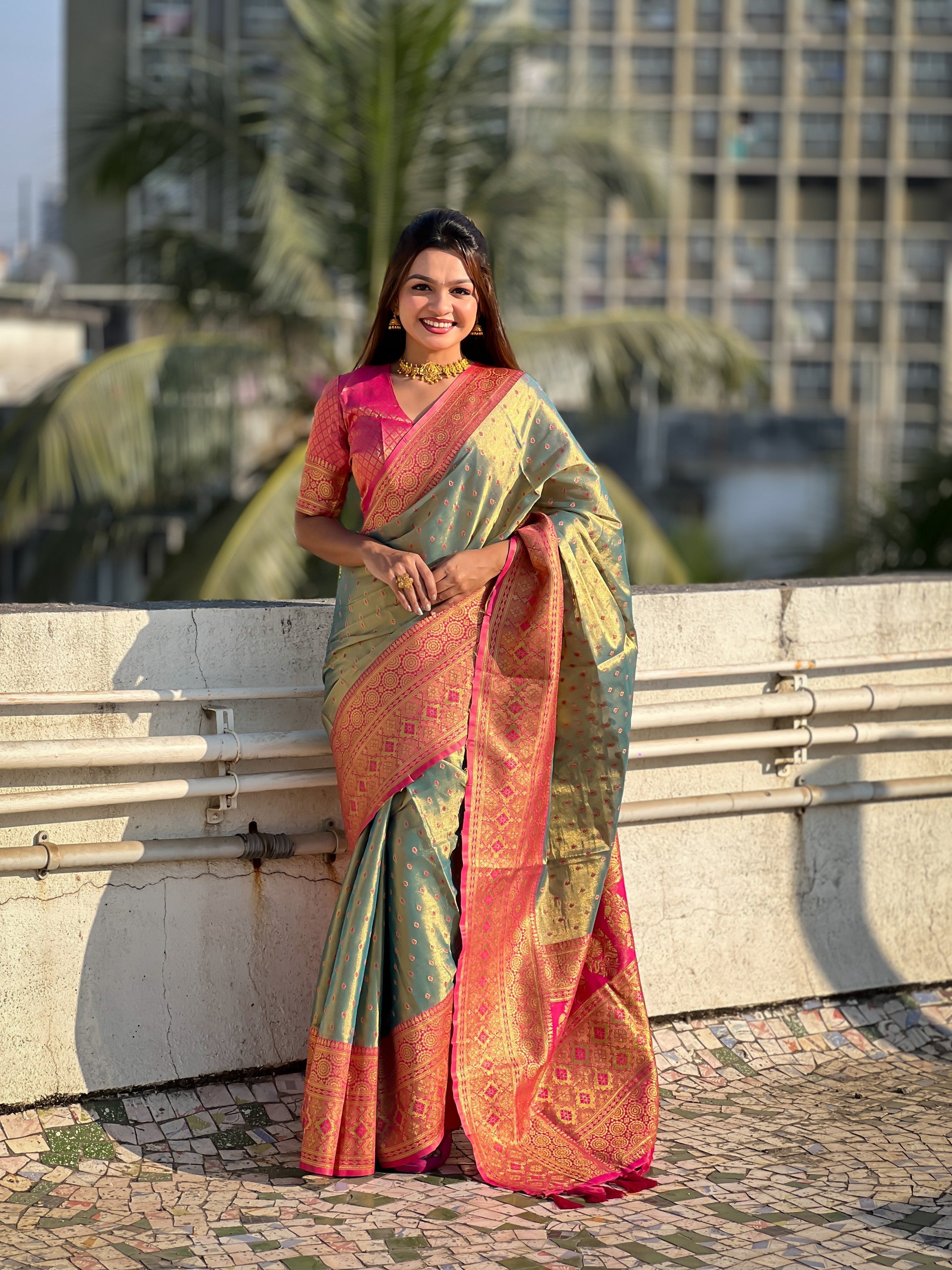 Blue Tissue Silk Heavy Woven Jari Designer Ethnic Ceremonial Saree