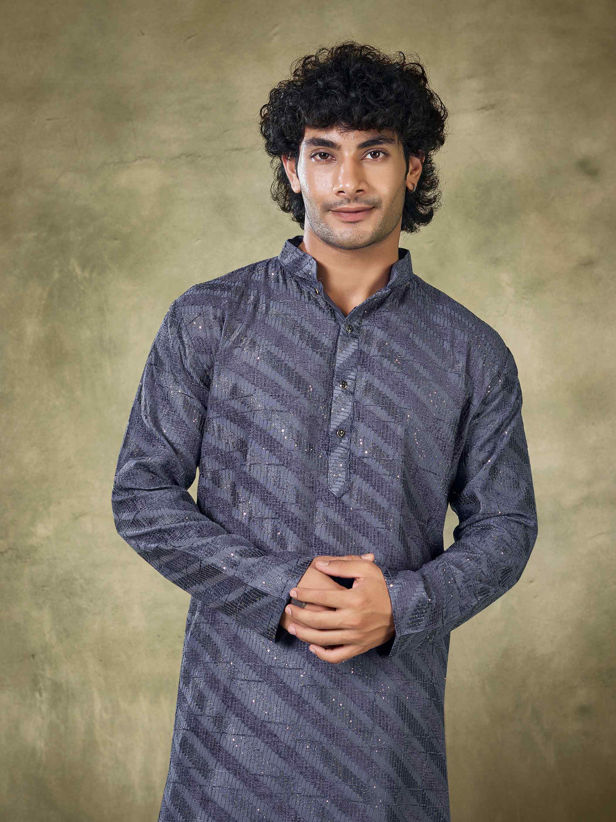 Blue Viscose Kurta Payjama with Sequins Detailing – Perfect for Wedding Nights
