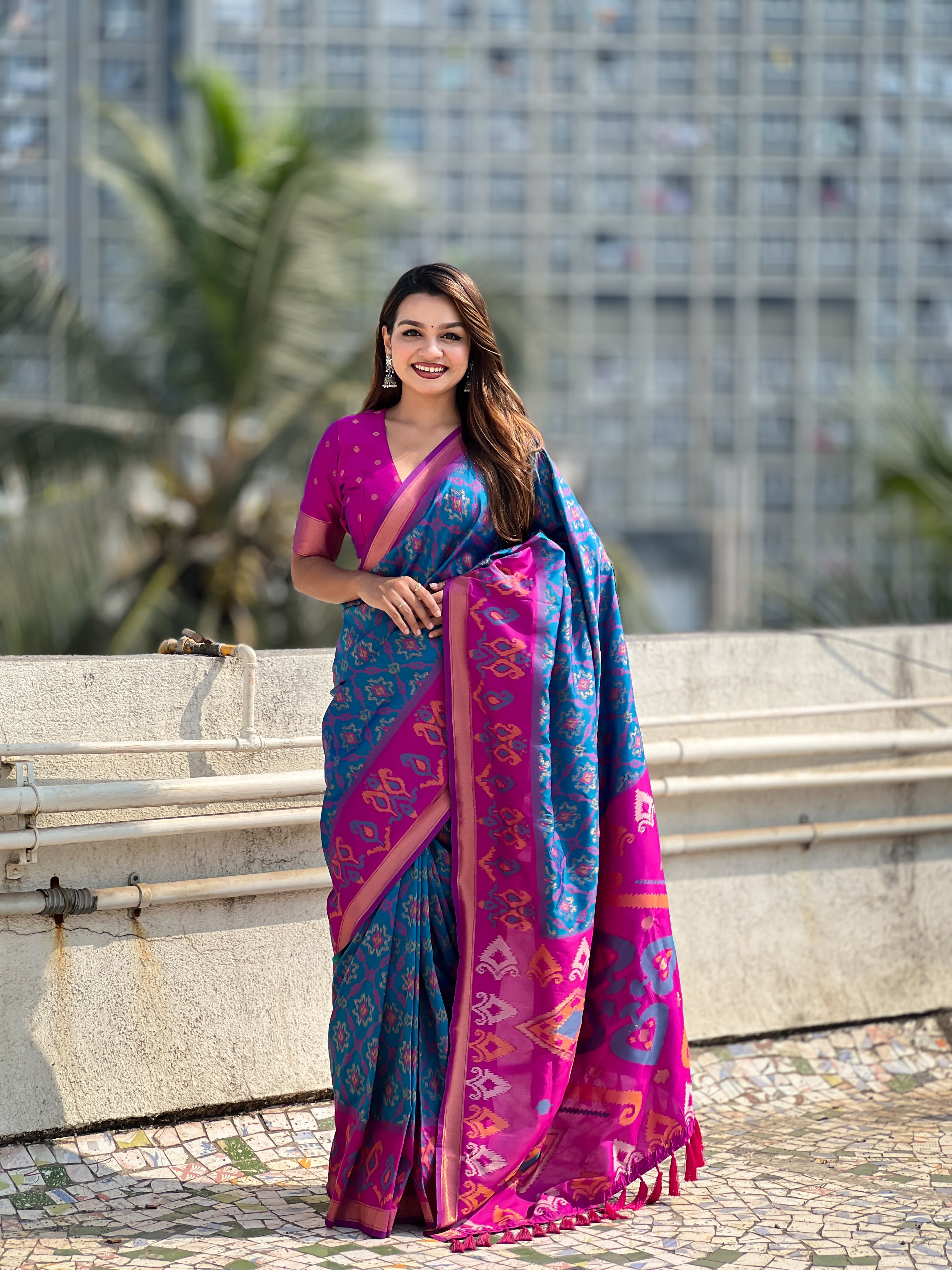 Blue Woven Meenakari Ikkat Designer Patola Silk Ceremonial Saree