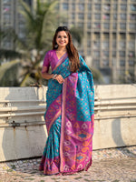 Blue Woven Meenakari Ikkat Designer Patola Silk Ceremonial Saree