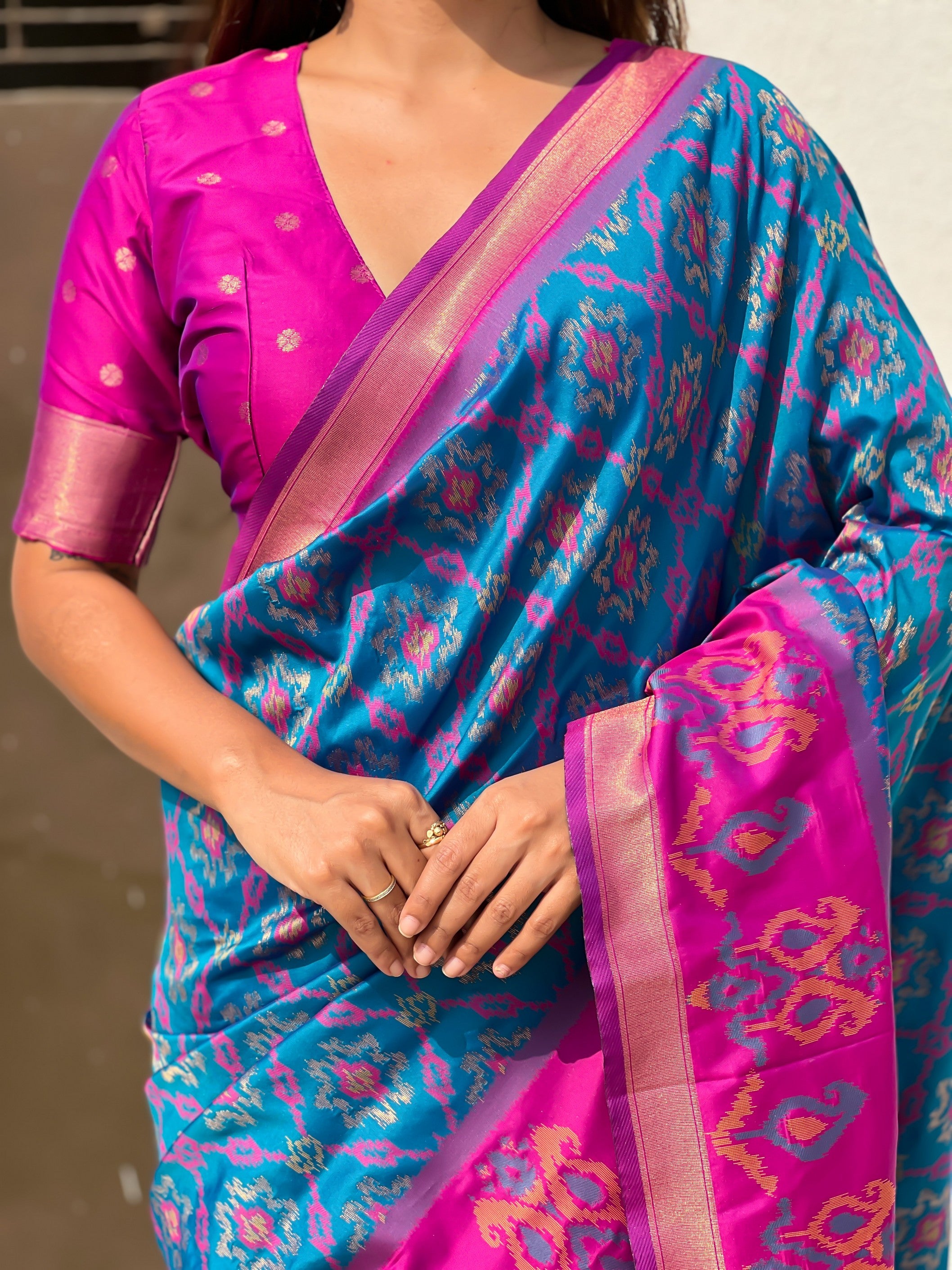 Blue Woven Meenakari Ikkat Designer Patola Silk Ceremonial Saree