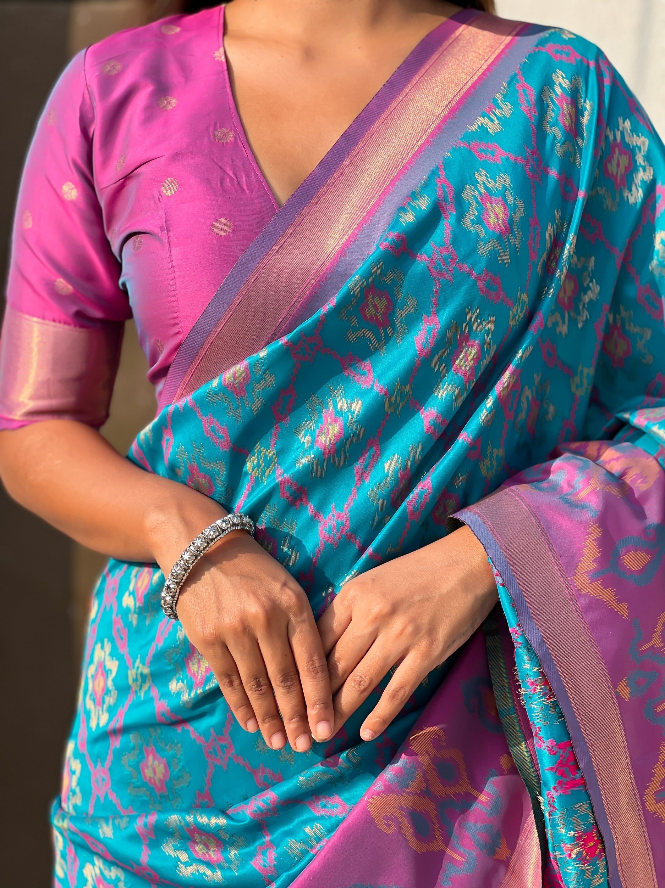 Blue Woven Meenakari Ikkat Designer Patola Silk Ceremonial Saree