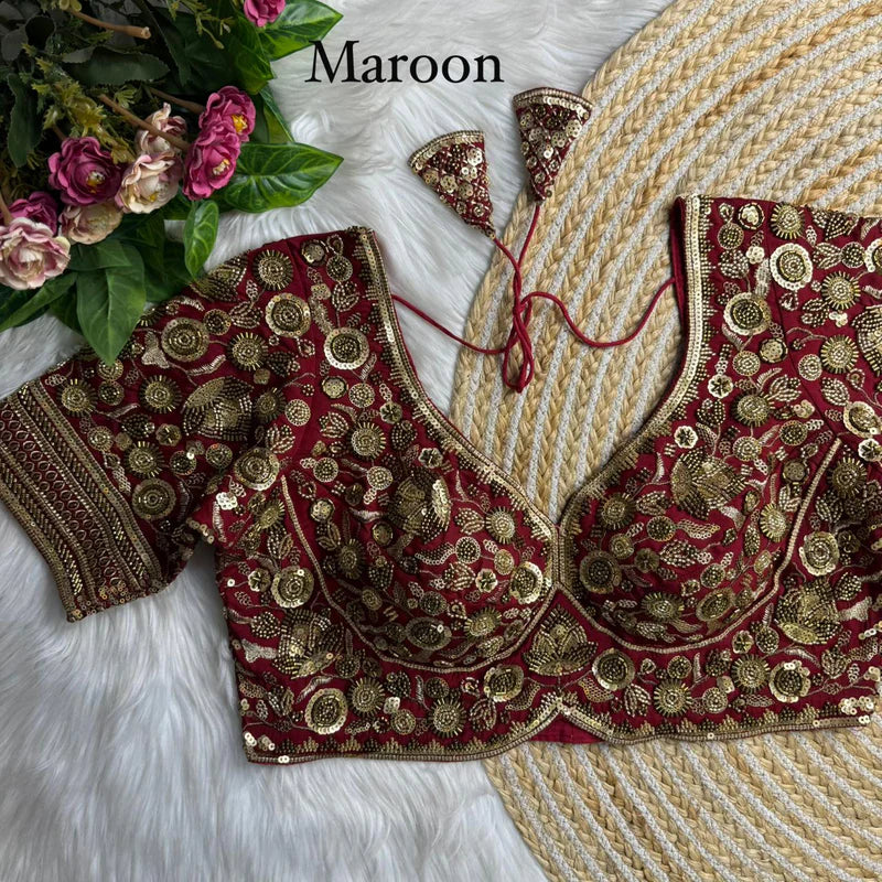 Blush Peach Luxury Heavy Beads Bridal Blouse  Roman Silk Designer Wedding Wear