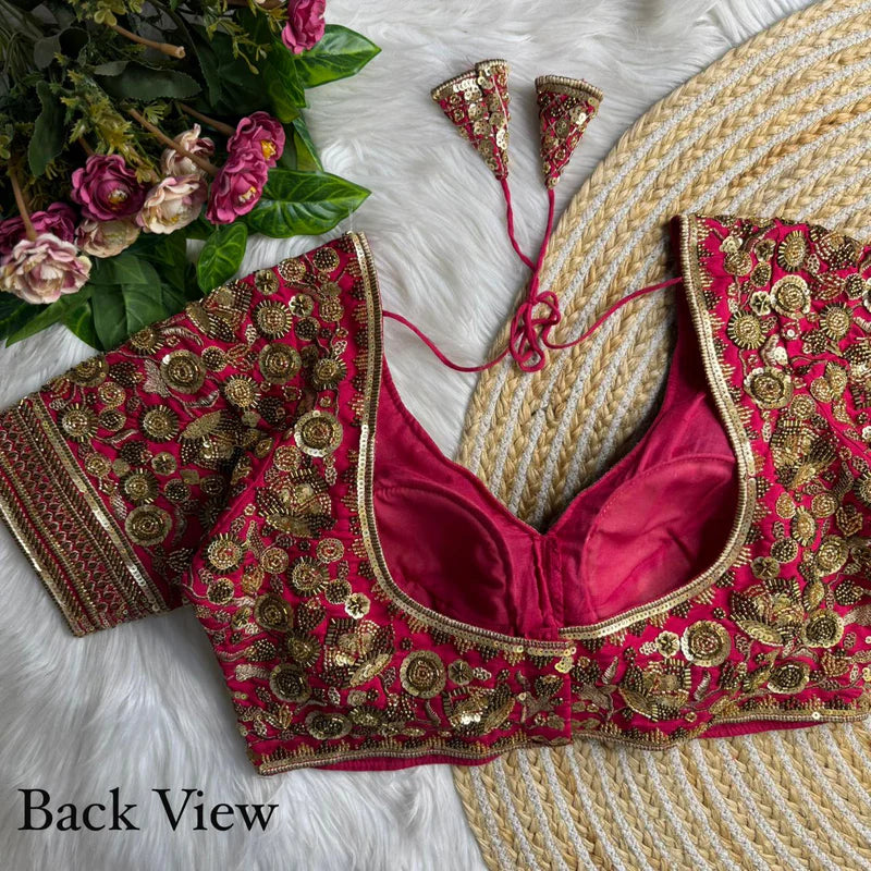 Blush Peach Luxury Heavy Beads Bridal Blouse  Roman Silk Designer Wedding Wear