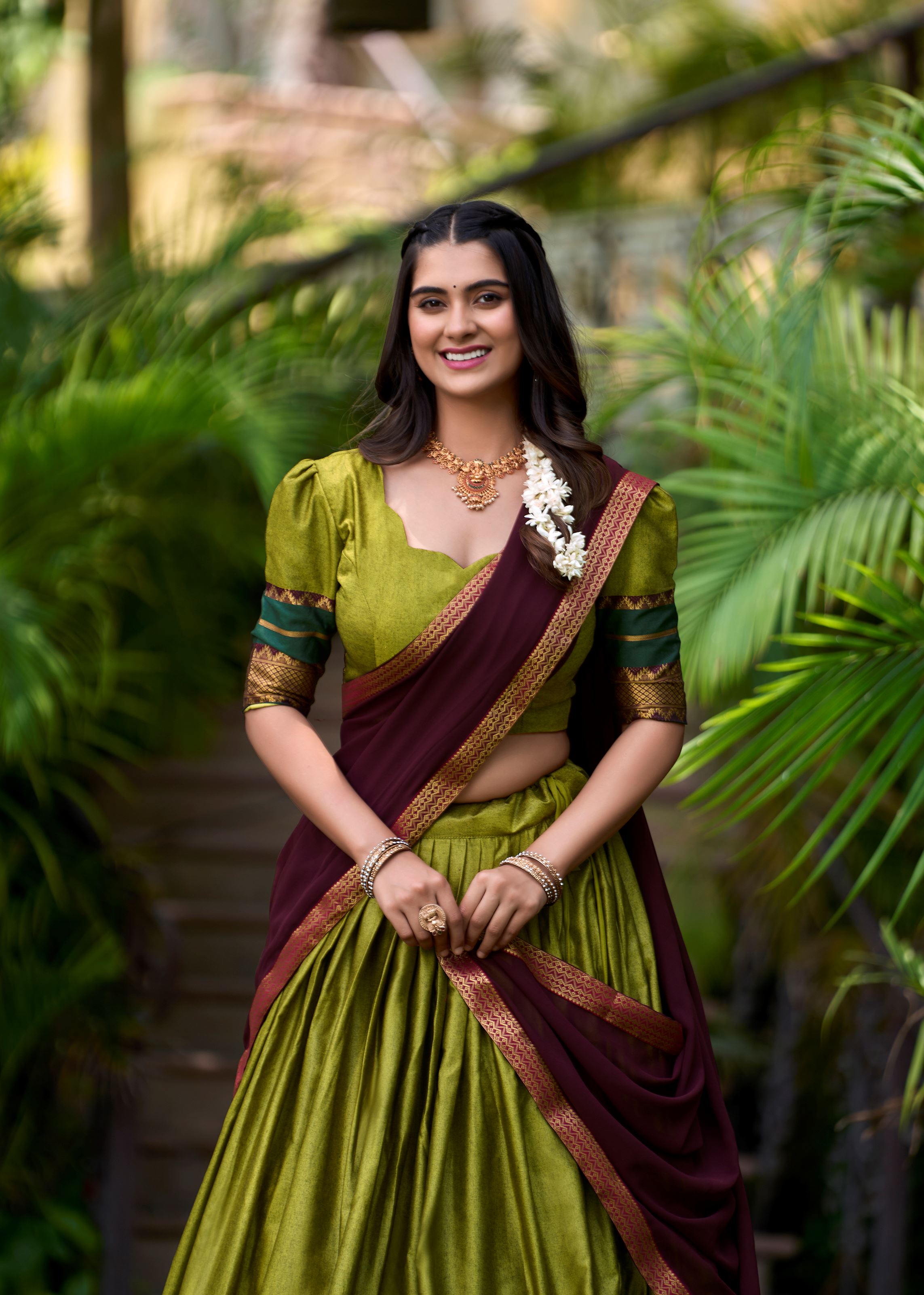 Bold & Beautiful In Olive Green  Poly Cotton Lehenga With Elegant Zari Weaving Work