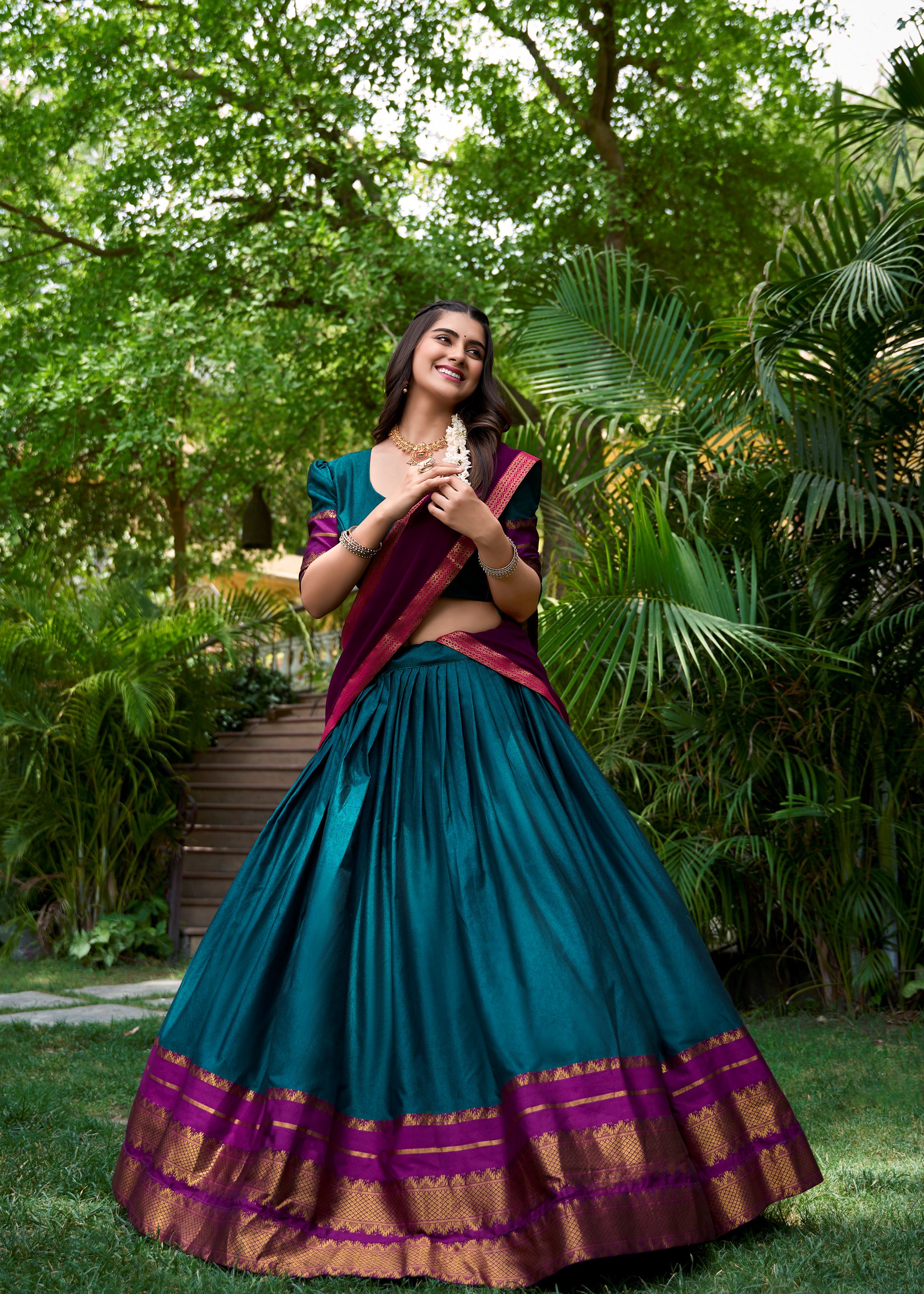 Bold & Beautiful In Teal  Poly Cotton Lehenga With Elegant Zari Weaving Work