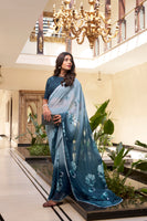 Botle Green Floral Marble Saree with Lace Border