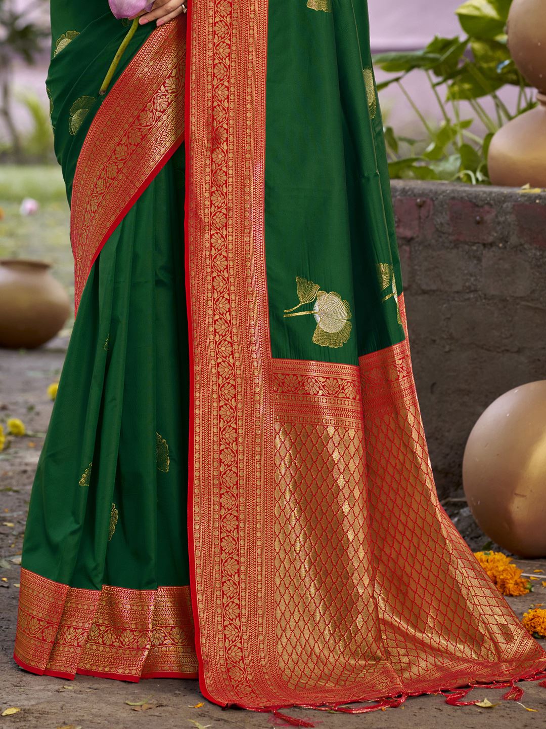 Bottle Green Color Silk Weaving Classic  Saree